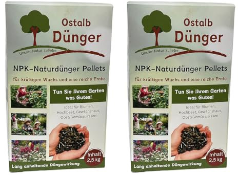 Naturdünger von Engelhard | Ostalb Duenger | 2 x 2,5 kg ideal geeignet für Blumen, Gemüse und Rasen | Pellets aus rein organischen Inhaltsstoffen | Dünger | Düngerpellets