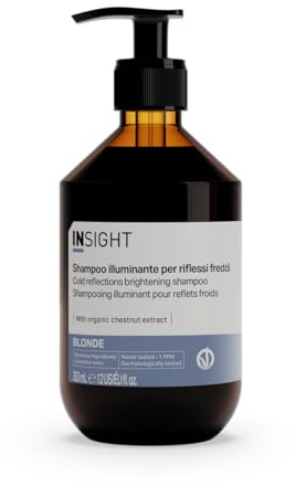 Insight Ljusblonda schampo för kalla reflektioner 350 ml | speciellt dedikerat till att behålla färgen i vitt, grått eller blont hår | glasförpackning