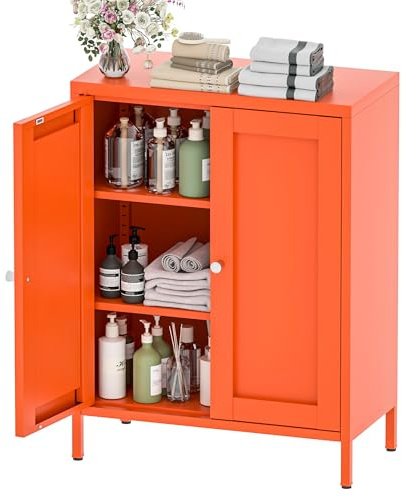 Metall Kommode 60 cm Breit, Aufbewahrungsschrank Sideboard mit 2 Türen, Mehrzweckschrank mit flexiblen Einlegeböden, Outdoor Schrank Wetterfest, Aktenschrank & Büroschrank für zu Hause und Büro