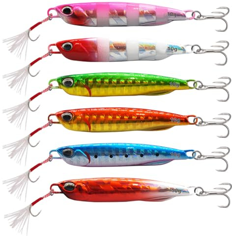 Sinkende Angelköder, WASAGA 10 stück 10g/15g/20g/25g/30g/40g/60g Metall-Hartspinner-Fischköder VIB-Vorrichtungen für Forellen-Seebarsch-Hornhecht (Zufällige Farbe) (6,0 cm-10 g-10 Stück)