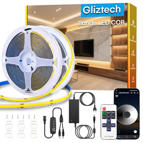 30M Cob Led Streifen, 2700K Dimmbar Led Streifen Warmweis CRI90+ mit App und Fernbedienung geliefert. Cob LED Strip eignet sich für die Innenbeleuchtung in Schlafzimmern, Wohnzimmern, Küche und mehr