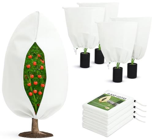 GWAEPU Lot de 4 protections pour plantes d'hiver : 80 x 120 cm Protection hivernale pour plantes en pot avec cordon de serrage et fermeture éclair Réutilisable Protection hivernale pour plantes en