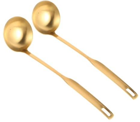 BESTYASH 2pcs Golden Stainless Steel Soup Spoons Thickened Design for Stews and Soups Elegant Serving Utensils for Home Kitchens