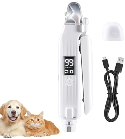 MiOYOOW Nagelschleifer für Haustiere, Wiederaufladbarer Katzen Nagelknipser mit LED-Licht, Elektrischer Krallenschere, Geräuscharmer Katzenkrallen Schneider für Kleine, Mittelgroße und Große Rassen