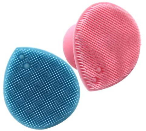 VICASKY 2 Stück Gesichts Kopfhautmassagebürste aus Weichem Silikon Herzförmig mit Saugnapf Sanfte Reinigung und Massage für Inkl Rosa und Blau