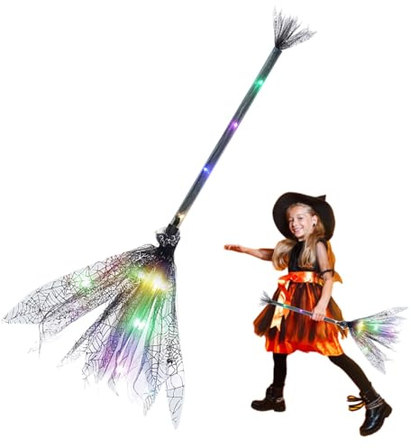 Generisch Escoba de brillante, de escoba para niños, de escoba de Halloween con luces LED, accesorios de disfraz de, accesorios de cosplay para niños y adultos, accesorios de