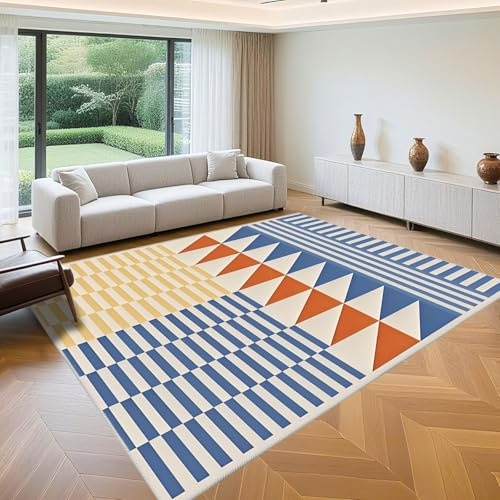 QGYFRE Tappeti Morbidi Camera Da Letto Tappeto Guida Corridoio 180x200cm Blu Modello geometrico arancione moderno per il soggiorno adolescente