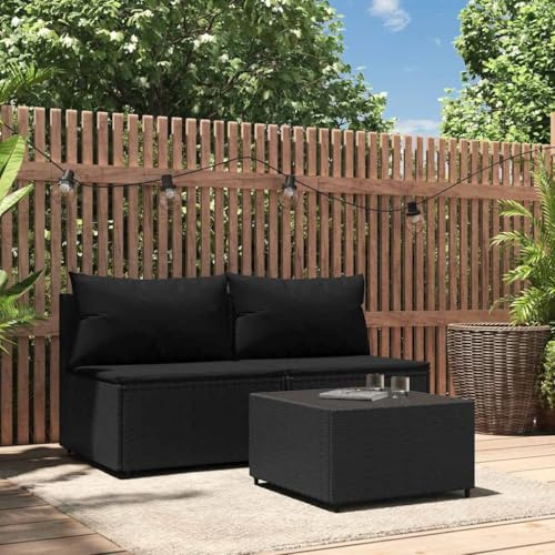 Frdhee Lounge Set Eckbankgruppe,3-TLG. Garten-Lounge-Set mit Kissen Schwarz Poly Rattan,Balkonset für Hof,Terrasse