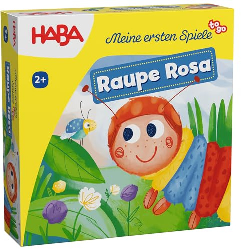 HABA MES to go Raupe Rosa – Erstes Legespiel für Kinder ab 2 Jahren, Farben Lernen nach dem Domino-Prinzip, Reisespiel für 2-4 Spieler, Kompaktes Mitbringspiel – 2013167001