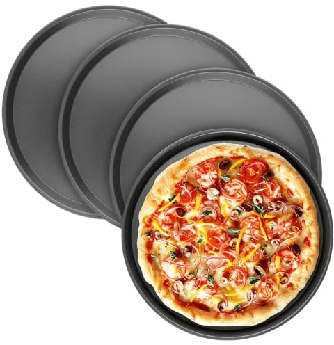 Gohytal Pizzablåda, runda, 4 stycken, pizzabakplåt, rund ø 29 cm, pizzaplåt, non-stick-beläggning, värmebeständig för pizzaugn, rund pizzaform för bakning, servering