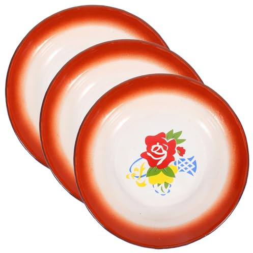 OSOLADY Set 3 Pezzi Piatti Smaltati Vintage per Servire Snack e Dolci in Design Cinese Rosso, per Hotel e Picnic