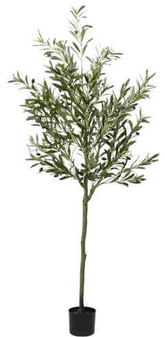 sephironlbb Árbol de olivo artificial de 180 cm con 700 hojas y 28 aceitunas, árbol artificial de fibra natural y tronco de polietileno, incluye maceta de plástico resistente, ideal para salón