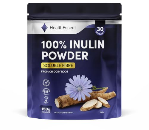 HealthEssent Inulin Powder 150g | 100% Pure Soluble Fibre from Chicory Root | Prebiotic Gut Health Supplement | 30-Day Starter Pack | 5g Daily Serving | Vegan, GMP