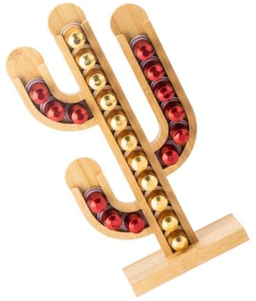 INOOMP Porte-capsules Café Créatif en Bambou Forme Cactus Fond Plat et Lisse, Support Multifonction pour Hôtel et Salon de Thé Décoratif