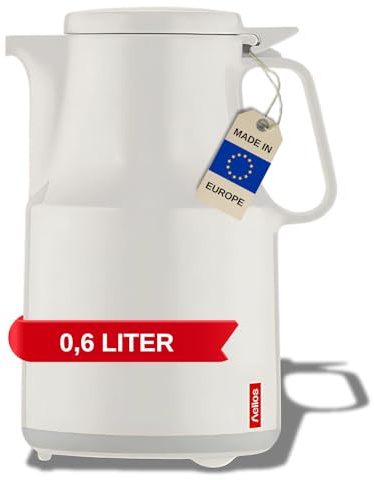 Helios Termoskanna, termoboy, isoleringsflaska, högglansig hårdplast, vit, 0,6 l, perfekt för hotell, gastro, sjukhus