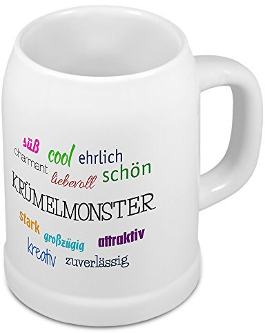 digital print Bierkrug mit Namen Krümelmonster - Motiv Positive Eigenschaften - Namenstasse, Becher, Maßkrug, Humpen