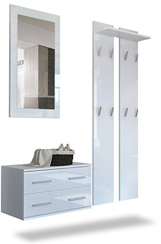 Vladon Garderobenset Garderobe Kioto, Made in Germany, Korpus in Weiß matt/Front in Weiß Hochglanz