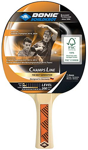 Donic-Schildkröt Tischtennisschläger Champs Line 200, FSC-Holz, Noppen außen, 1,0mm Schwamm