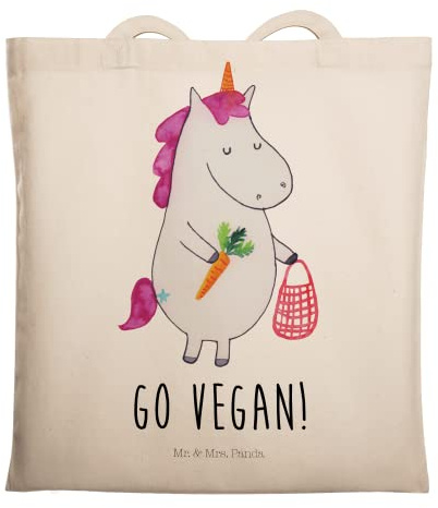 Mr. & Mrs. Panda Schultasche Einhorn Vegan - Geschenk, Shopping Tasche, Jutebeutel, Rohkost, Beutel, Tote Bag, Einkaufstasche, Gesund Leben, Veganismus, Unicorn, Veganer, Essen