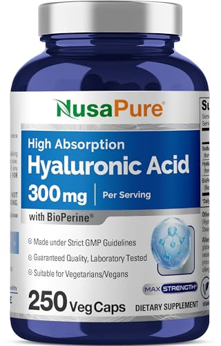 NusaPure Hyaluronic Acid 300mg 250 Veggie Capsules (Non-GMO, Vegan)