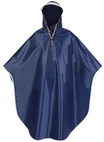 Homme Femme de vélo Cape de Pluie Poncho à Capuche Coupe-Vent imperméable pour Fauteuil électrique Coque extérieur Tapis de Tente de Camping avec Capuchon Transparent (Bleu Marine)
