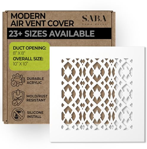 SABA Home Decor Air Vent Cover Grille - Acrylic Fiberglass 8 x 8 Duct Opening (10 x 10 Overall) White Finish Decorative Register Covers for Walls and Ceilings, Charlotte (8 x 8, White)