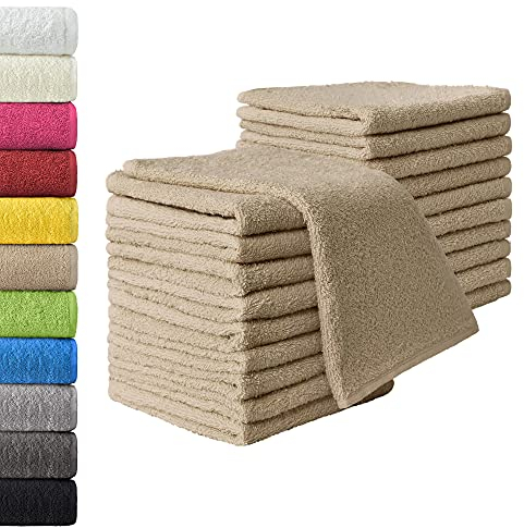 NatureMark Gästetücher – 20er Pack (30x50 cm), 100% Baumwolle, Oeko-TEX Zertifiziert, weich, saugfähig und pflegeleicht – Für Bad, Gäste & Spa – Sand/Beige