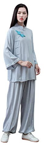 KSUA Kvinnor Kung Fu uniform Tai Chi kostym bomull kampsport kostym zen meditation Ljusblått UK L/ Tag XL