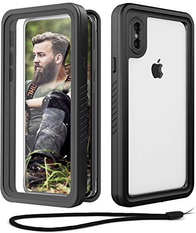 Beeasy Kompatibel mit iPhone X/XS Hülle Wasserdicht, Outdoor Militärschutz Stoßfeste Staubdicht Schutzhülle, 360 Grad Schutz mit Displayschutz für iPhone X/XS Case, Schwarz