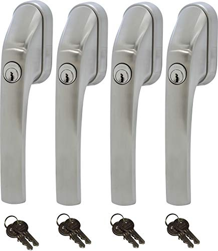 ABUS FG300 ER, abschließbarer Fenstergriff in Edelstahl-Optik, im Set 4 Stück alle gleichschließend AL0145 mit insgesamt 8 Schlüssel