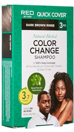Red by Kiss Color Change Shampoo – Permanent Hair Color with 100% Gray Coverage, Quick 7-10 Minute Formula, No Tools Needed, Herbal Extracts, Includes 3 Shampoo Pouches (Natural Black, 3 Pack)