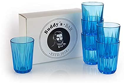 Buddy´s Bar - 6er Set, Hochwertige 0,2 Liter Tritan Kunststoff Trinkgläser, BPA frei, Kristallglas-Optik, bruchfeste Mehrweg-Gläser, wiederverwendbar und spülmaschinenfest, 200 ml, blau