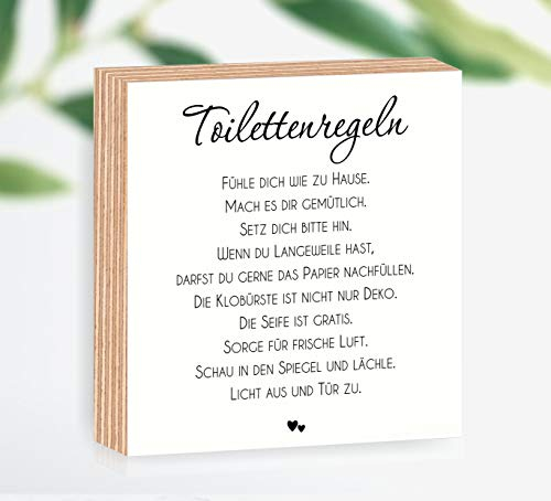 Holzbild Toilettenregeln 15x15x2cm zum Hinstellen/Aufhängen, echter Fotodirektdruck mit Spruch auf beschichtetes Birkenholz Art.Nr. 3005