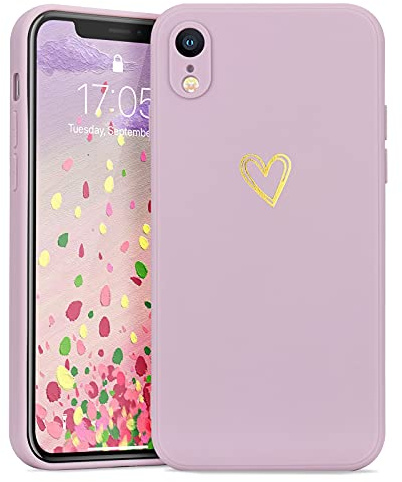 Lafunda Handyhülle Kompatibel mit iPhone Xr Mädchen Hülle | Ultra Dünn Silikonhülle süß Liebesherz Schutzhülle stoßfest Case Bumper Back Cover mit Fallschutz für iPhone Xr Lila