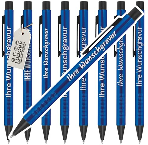 #teamludorf Kugelschreiber Blau - 100 Stk. - individuell graviert - personalisierte Werbe-Kugelschreiber mit Logo oder Text - perfektes Werbegeschenk für Firmen, Hochzeiten & Messen