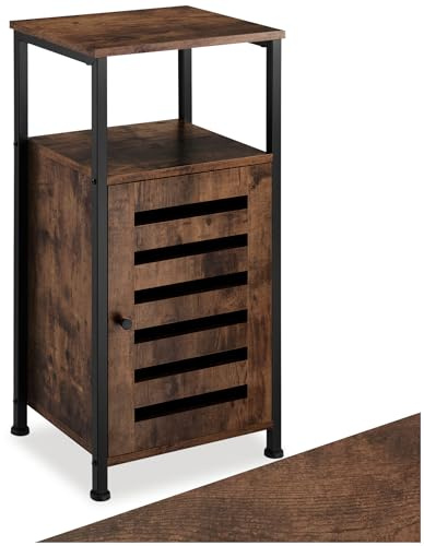 tectake® Beistellschrank schmal, Nachttisch schmal, Nachtkästchen Holz und Metall, Kleiner Schrank mit offener Ablage, Kommode klein, 38,5 x 31,5 x 81 cm - Industrial Holz dunkel, rustikal