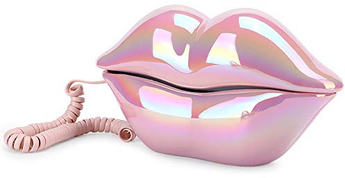 Yunseity Lip Phone Festnetz, Galvanisiertes Rosa Telefon, Lippenförmiges Telefon, Kabelgebundenes Lustiges Telefon für Heimdekoration, Büro, Neuheitsgeschenk für Mädchen
