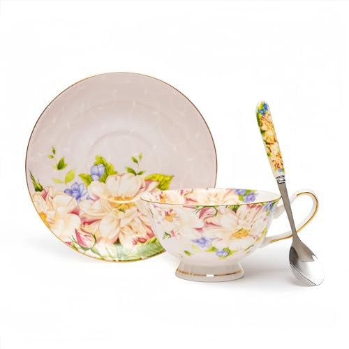 Glen Mila Service à thé en porcelaine anglaise de 236,8 g, motif floral, tasses à thé en porcelaine pour goûter, service à thé rose, 1 pièce
