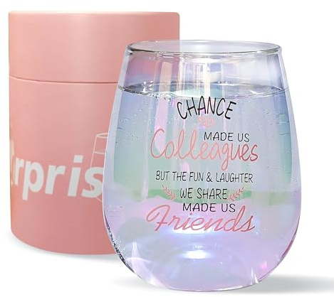 Bicchiere da vino senza stelo da colleghi,tazza in vetro iridescente, regalo per colleghi che vanno via dipendenti in partenza, festa di addio in pensione, regalo di compleanno di Natale