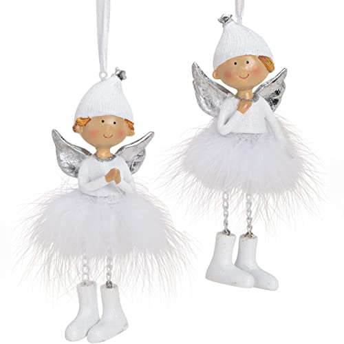 Pommerntraum ® | 2-ER Set Weihnachtsbaumhänger Christbaumhänger Elfen Engel Schutzengel Engelchen Weihnachtsengel Weihnachtsfiguren Dekorationsfiguren (Weisse Baumhänger)