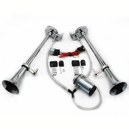 YIYIDA Clacson per auto Corno d'aria per auto Car Horn 165db Corno della nave Cromo Zinco Corno del camion argento 12V Corno alto e basso tono Corno a doppio tubo Air Horn per 12v camion yacht ecc