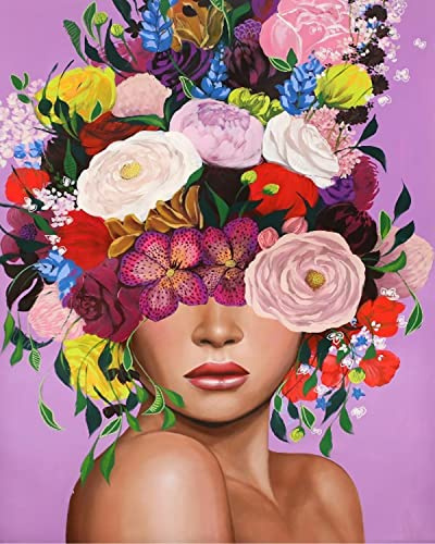 UNIQUORS Måla efter siffror vuxna färgglada blommor, målningar abstrakt damduk, oljemålning modern med 3 penslar, akrylfärg (utan ram) 40 x 50 cm