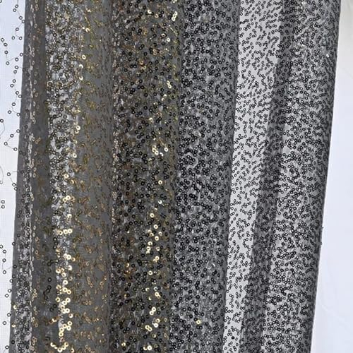 SAMCRY Grau Gold Pailletten Farbverlauf Tüll Vorhang Für Wohnzimmer Modern Industrial Style Sheer Fensterbehandlung Außenterrasse-Grau Gold,W200CM X H250CM(1PC),3.Pull Plissee Tape