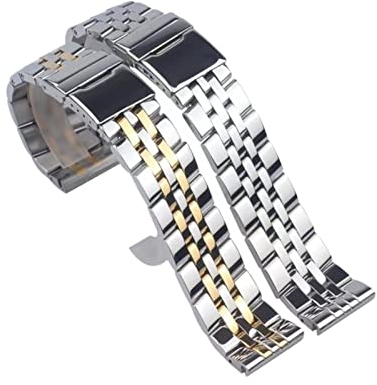 REFKIT 18 mm 20 mm 22 mm 24 mm Edelstahlarmband for Breitling-Uhrenarmband Herrenarmband Druckknopf mit verstecktem Verschluss Logo an (Color : Gold, Size : 20mm)
