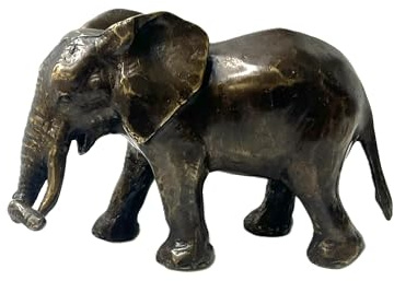 IDYL Bronze-Skulptur Elefant Rüssel auf Stoßzahn, 8,5x14x6 cm