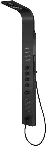 KOLMAN Duschpaneel Edelstahl mit Kopfbrause und Auslauf Schwarz SAMSARA Thermostatisch Duschsystem Duschsäule