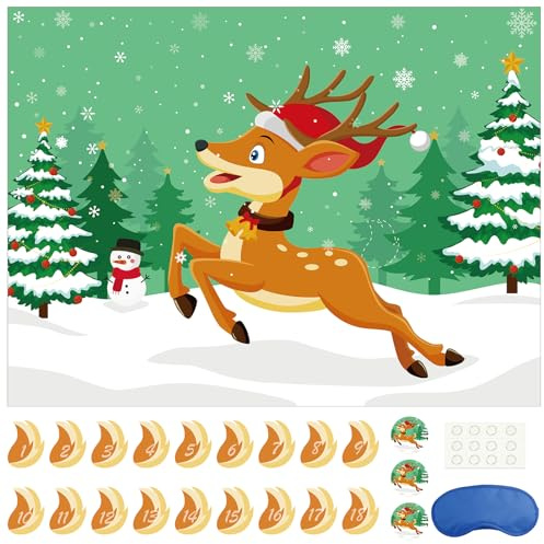Morcheiong Pin The Tail on The Deer Christmas Game with 36 Tails, Christmas Party Favors Activities Supplies Decorations for Kids