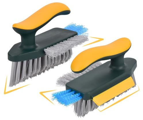 2 Pieces Grout Cleaner Brush 4 in 1 Scrub Brushes with Comfortable Grip and Soft Squeegee, V-Shaped Cleaning Brushes for Window Track, Tile Gaps, Sink Corner