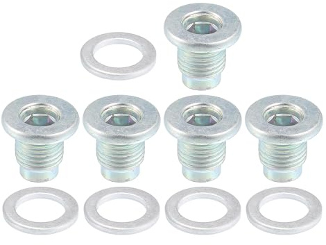 A ABSOPRO Ölablassschraube Mit Dichtung Für Mazda 3 06-23 (5er Set) | Für Mazda 5/6/CX-3/CX-5/CX-7/CX-9/RX-8, Metall/Aluminium, Silber, M14x1.5, 19,6x22mm, FS5021249