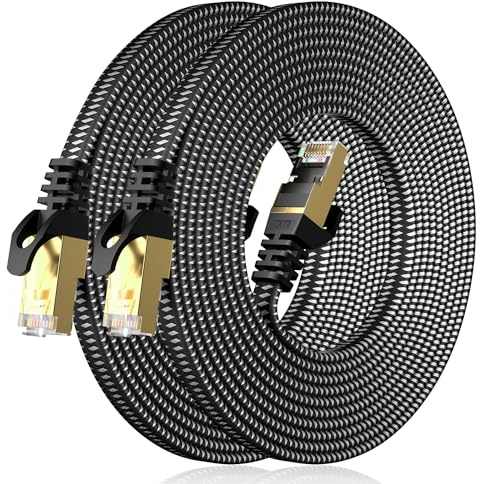 VOIETOLT Cat 8 Ethernet Cable 1M 2Pack, High-Speed 40Gbps/2000Mhz Flat Braided Internet Cable, Gigabit STP RJ45 Network Cable Compatible for PS4/5, for Modem, PC/Laptop